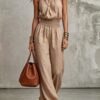 Womens Sleeveless Jumpsuit Backless Lace-up Halter Overall Pants Wide-leg Straight Onesie Trousers