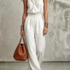 Womens Sleeveless Jumpsuit Backless Lace-up Halter Overall Pants Wide-leg Straight Onesie Trousers