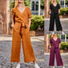 Arrival Short-Sleeve Color-Block Casual Loose-Fit Jumpsuit