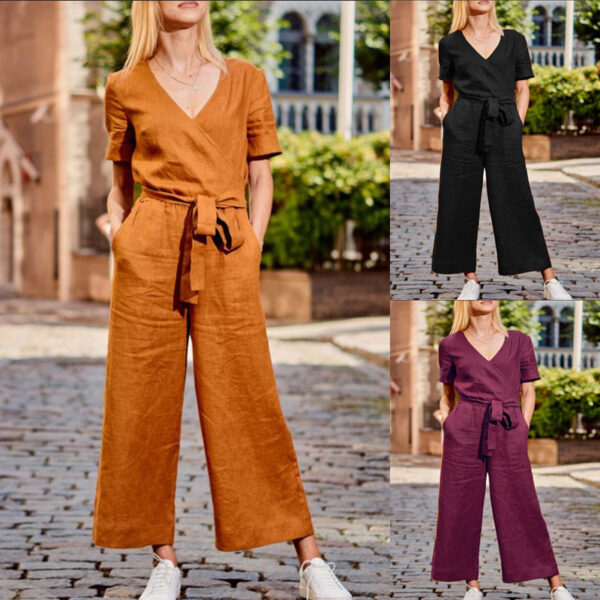 Arrival Short-Sleeve Color-Block Casual Loose-Fit Jumpsuit