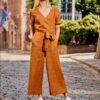Arrival Short-Sleeve Color-Block Casual Loose-Fit Jumpsuit