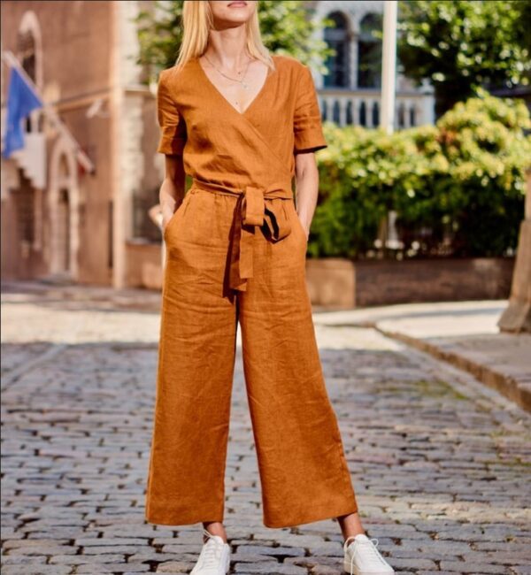 Arrival Short-Sleeve Color-Block Casual Loose-Fit Jumpsuit