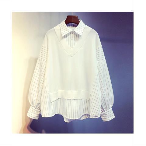 Korean Style New Patchwork Fake Two Pieces Shirts Women