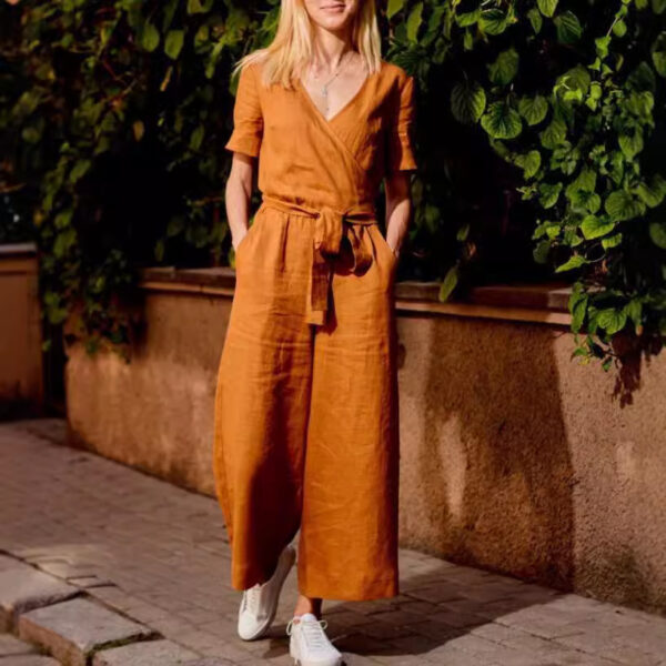 Arrival Short-Sleeve Color-Block Casual Loose-Fit Jumpsuit